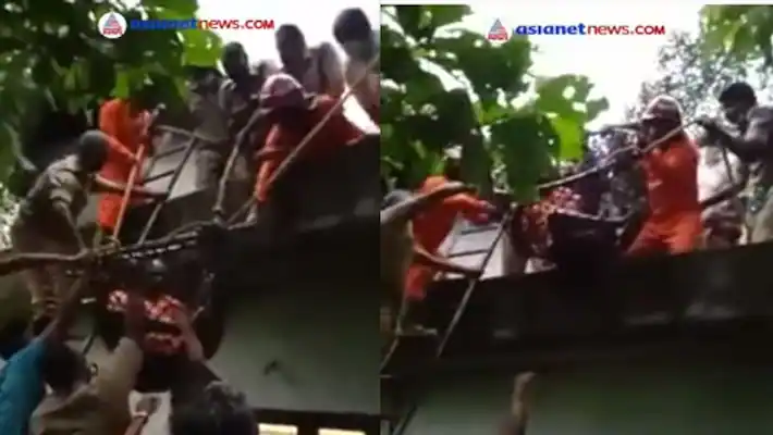 ടെറസില്‍ കുടുങ്ങിയ മദ്ധ്യവയസ്‌കനെ പോലീസും ഫയര്‍ ഫോഴ്‌സും ചേര്‍ന്ന് രക്ഷപ്പെടുത്തി