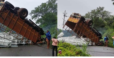 കണ്ണൂരിൽ ലോറി തലകീഴായി മറിഞ്ഞു; ഡ്രൈവർ കുടുങ്ങിക്കിടക്കുന്നതായി വിവരം