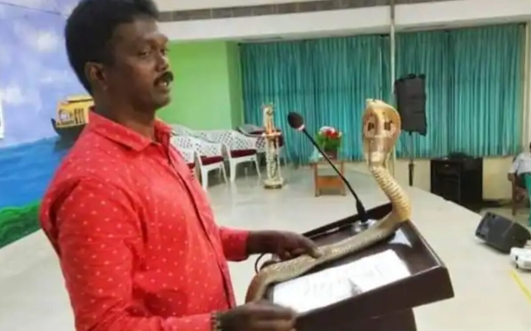 മൈക്ക് ഓഫായി പോയതോടെ പാമ്പിനെ മൈക്കിന് പകരം വെച്ച് സംസാരിച്ച വാവ സുരേഷിന്റെ നീക്കം വിവാദത്തിൽ