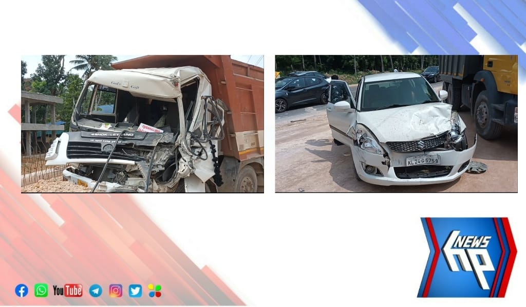 തോന്നയ്ക്കൽ എ ജെ കോളേജ് ദേശീയ പാതയിൽ അപകടം; ഡ്രൈവറിന് ഗുരുതര പരിക്ക്