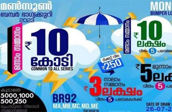 മണ്‍സൂണ്‍ ബംപര്‍ നറുക്കെടുത്തു; പത്തുകോടി പാലക്കാട്ട് വിറ്റ ടിക്കറ്റിന്