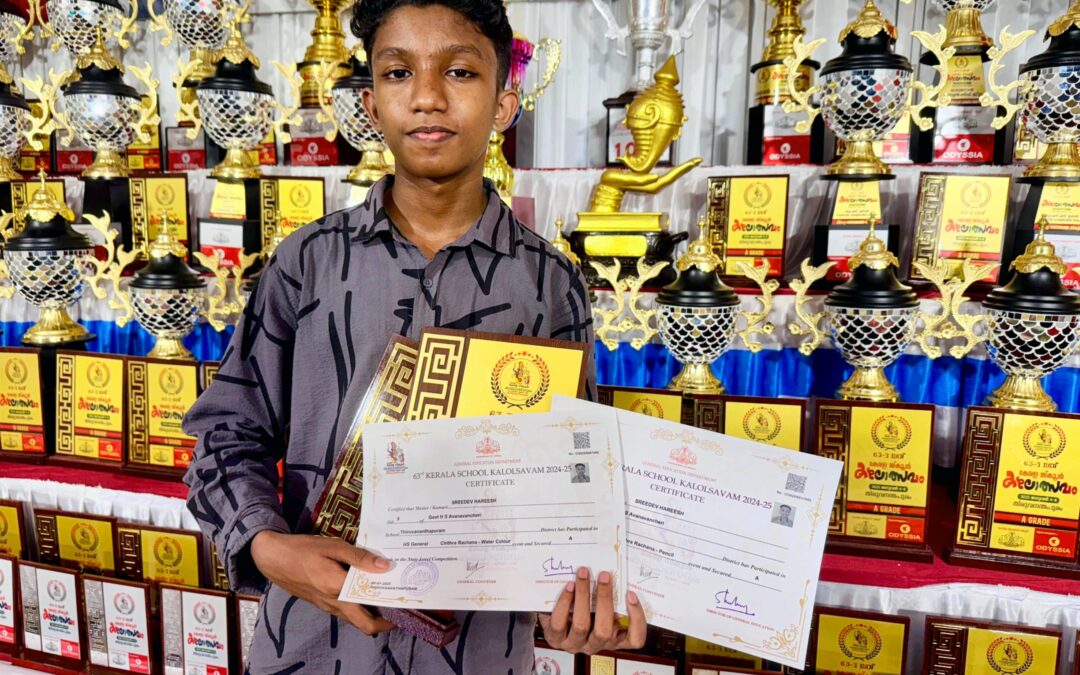 സംസ്ഥാന സ്കൂൾ കലോത്സവത്തിൽ ചിത്രരചനയിൽ എ ഗ്രേഡ് നേടി ശ്രീദേവ് ഹരീഷ്
