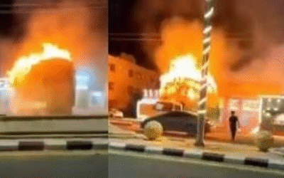 സിനിമയെ വെല്ലുന്ന രംഗം; തീ പിടിച്ച വാഹനം പെട്രോൾ പമ്പിൽ നിന്ന് സാഹസികമായി പുറത്തെത്തിച്ചു സൗദി യുവാവ്