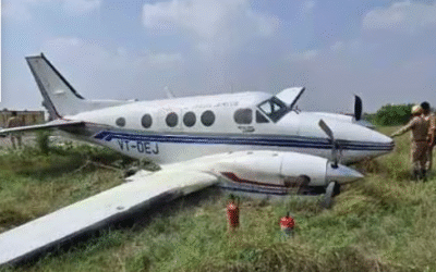 ടേക്ക് ഓഫിനിടെ സ്വകാര്യ വിമാനം റണ്‍വെയില്‍ നിന്ന് തെന്നിമാറി; ഒഴിവായത് വന്‍ ദുരന്തം