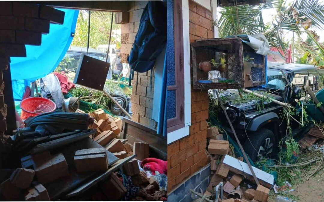 വീട്ടിലേക്ക് വാഹനം ഇടിച്ചുകയറി, ഭിത്തി തകർന്ന് വീണ് ഗൃഹനാഥന് പരിക്കേറ്റു