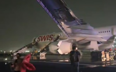 ഡല്‍ഹിയില്‍ ടേക്ക് ഓഫിനിടെ സ്വിസ് എയര്‍ വിമാനത്തിന് തീപിടിച്ചു: ആറു യാത്രക്കാര്‍ക്ക് പരിക്ക്