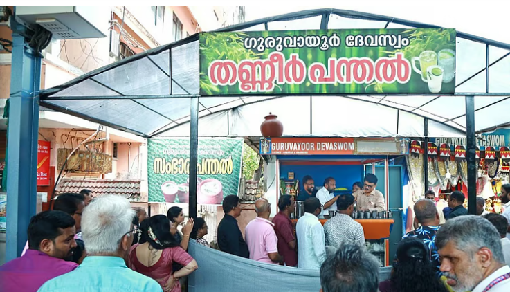 ദിവസവും പതിനാല് കാന്‍ തൈര്; വേനല്‍ ചൂടില്‍ ഭക്തര്‍ക്ക് ദാഹമകറ്റാന്‍ ഗുരുവായൂരില്‍ തണ്ണീര്‍ പന്തല്‍