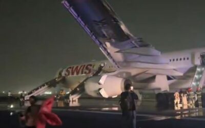 ഡല്‍ഹിയില്‍ ടേക്ക് ഓഫിനിടെ സ്വിസ് എയര്‍ വിമാനത്തിന് തീപിടിച്ചു: ആറു യാത്രക്കാര്‍ക്ക് പരിക്ക്