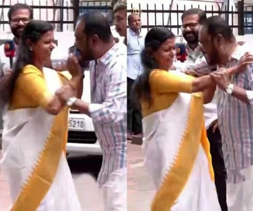 കെട്ടിപ്പിടിക്കാന്‍ ശ്രമിച്ച് ചെറിയാന്‍ ഫിലിപ്പ്; തട്ടിമാറ്റി ബിന്ദുകൃഷ്ണ; വീണ്ടും ശ്രമം