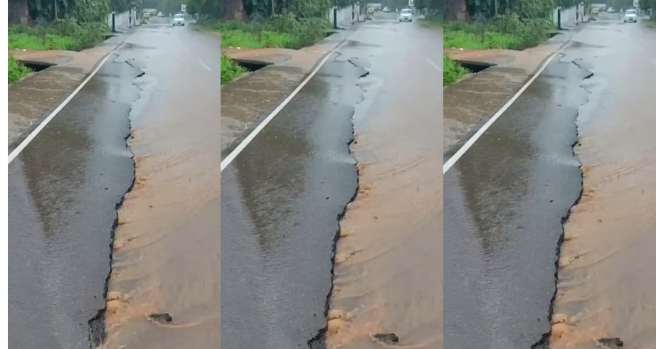 കനത്ത മഴ: കാസര്‍കോട് 50 മീറ്റളോളം നീളത്തില്‍ റോഡ് വിണ്ടുകീറി