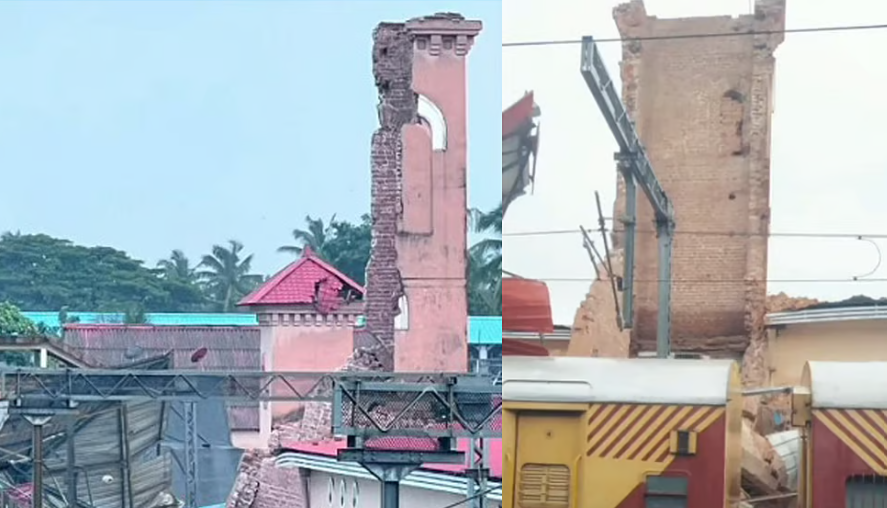 കോഴിക്കോട് റെയില്വേ സ്റ്റേഷനില് കെട്ടിടം തകര്ന്നുവീണു; ട്രെയിന് ഗതാഗതം നിര്ത്തിവെച്ചു