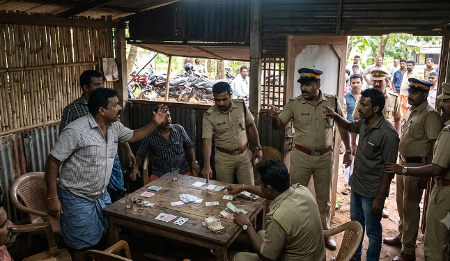 ചീട്ടുകളി റെയ്ഡ്: മറ്റുള്ളവരെ പൂട്ടി, കൂടെയുള്ള പൊലീസുകാരനെ വിട്ടയച്ചു; പ്രതിഷേധം കനത്തതോടെ ഒടുവിൽ കേസ്